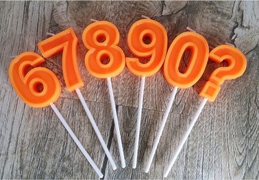 Orange Mini Number Birthday Candles Zero To Night With 3D Edge And Plastic Holder